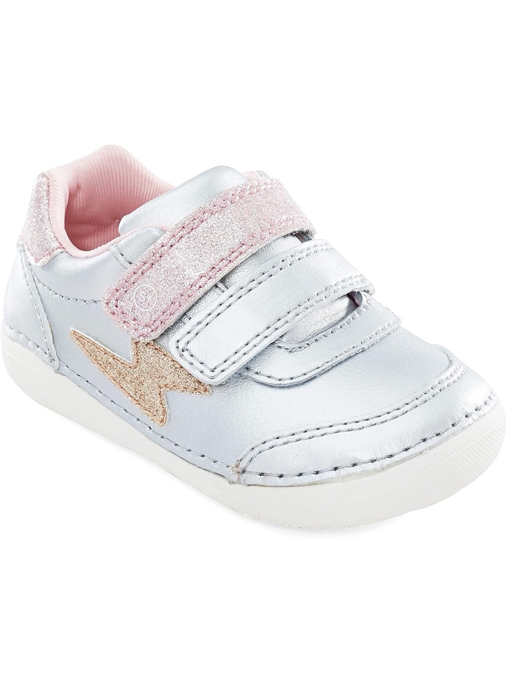 NWT Stride Rite Soft Motion Kennedy Sneaker, Leather, Baby Toddler Pink Silver